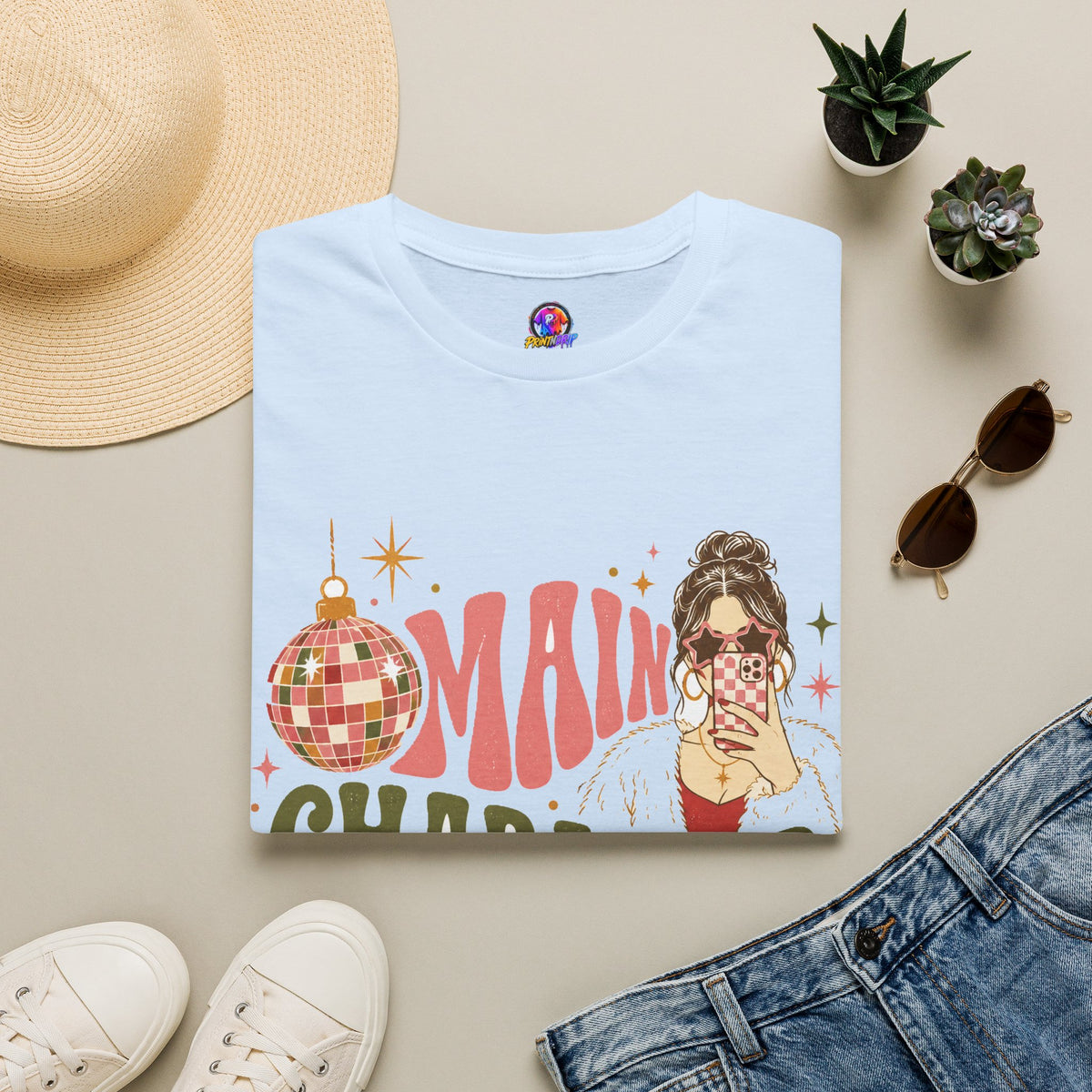 Christmas T-Shirt — "Main Character Christmas" Graphic Tee (Holiday Mom Aesthetic)