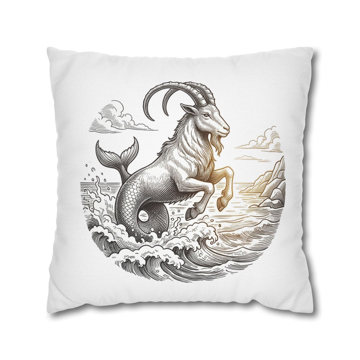 Capricorn Sea-Goat Decorative Pillowcase — Zodiac Mythical Creature Throw Pillow Cover