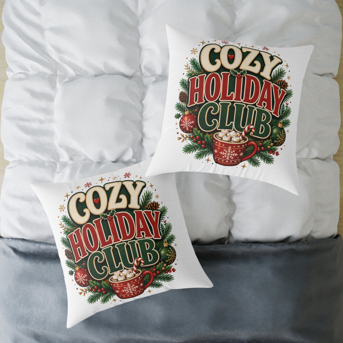 Christmas Cozy Holiday Club Throw Pillow – Festive Christmas Cocoa Decorative Cushion