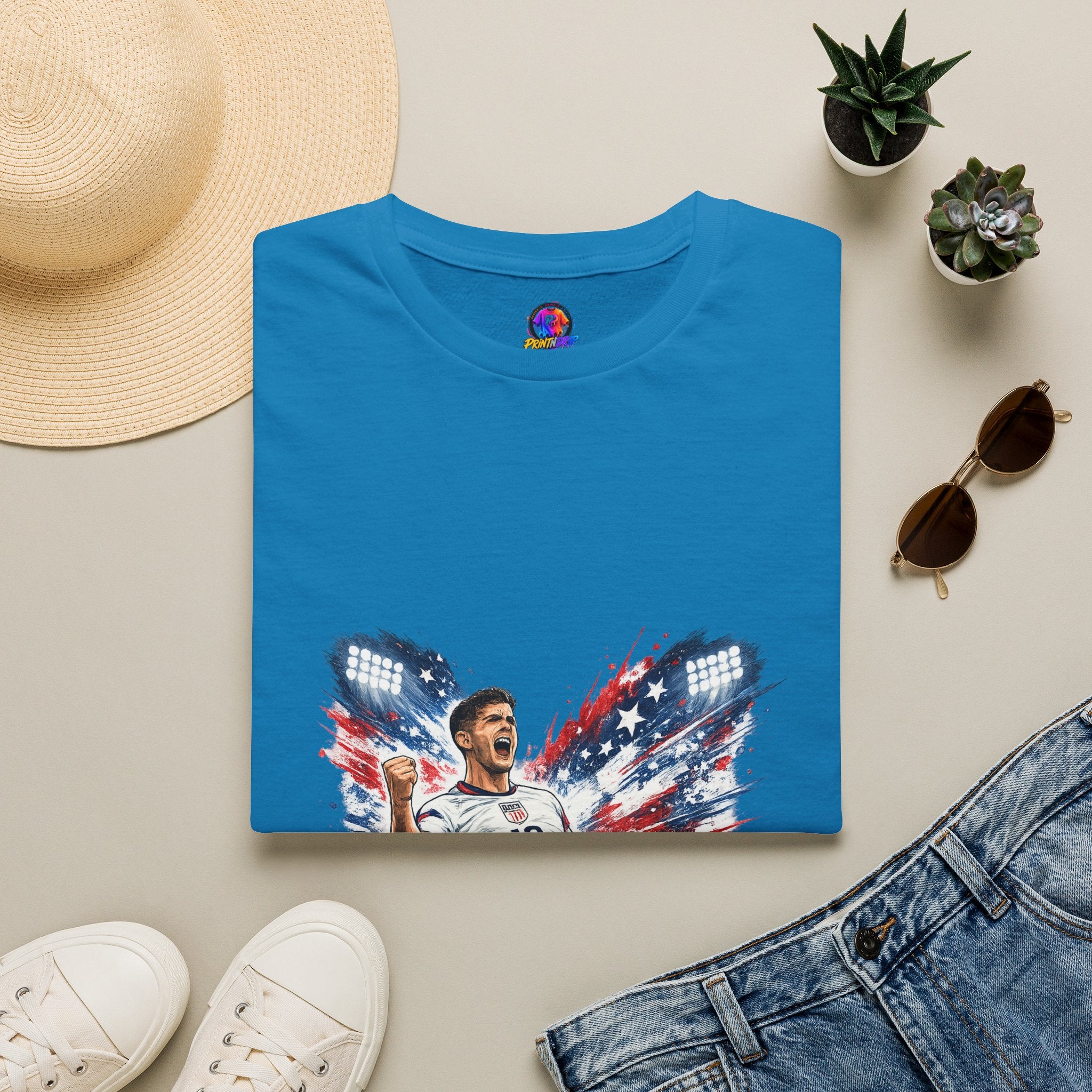 USA Soccer Player Flag T-Shirt — Patriotic Football Fan Tee