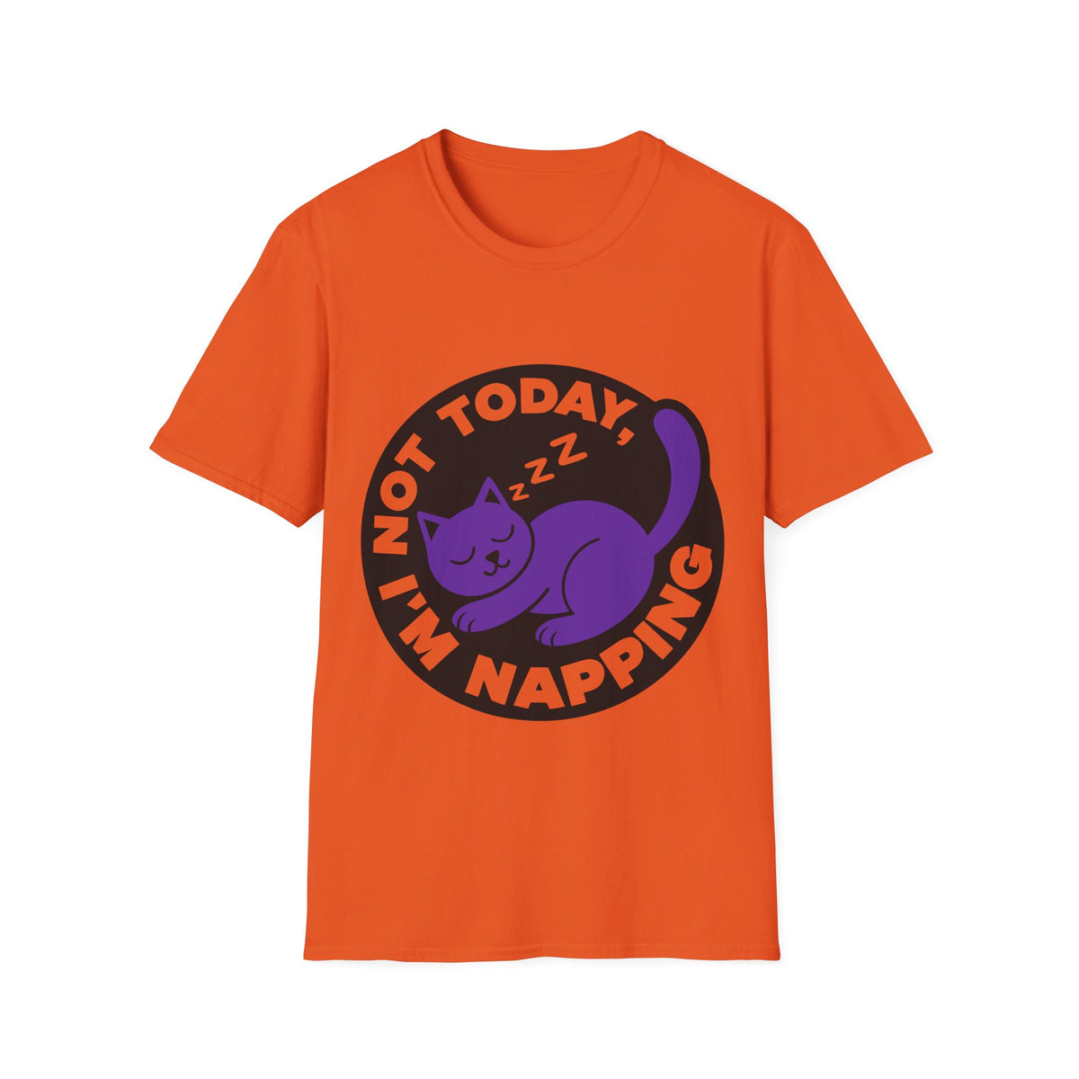 Not Today I'm Napping Purple Cat Tee - Funny Sleeping Kitten Badge Graphic T-Shirt - Trending Now - September 2026