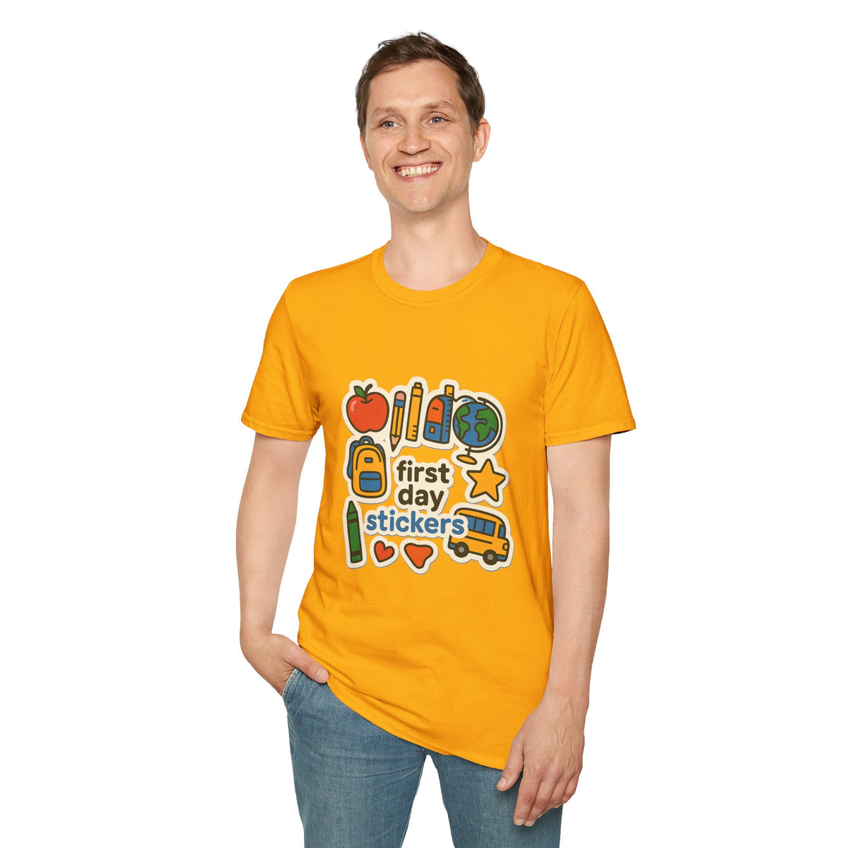 Teacher Sticker Icons T-Shirt — Cute Apple, Pencil & Globe School Tee - Trending Now - August 2026