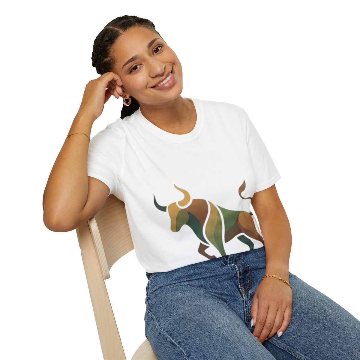 Bull Graphic T-Shirt — Earth Tone Geometric Taurus Design