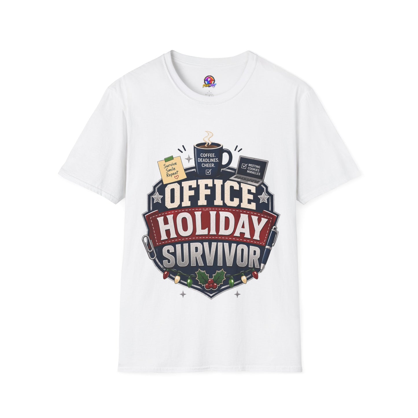 Office Holiday Survivor T-Shirt — Coffee, Deadlines & Cheer Work Shirt