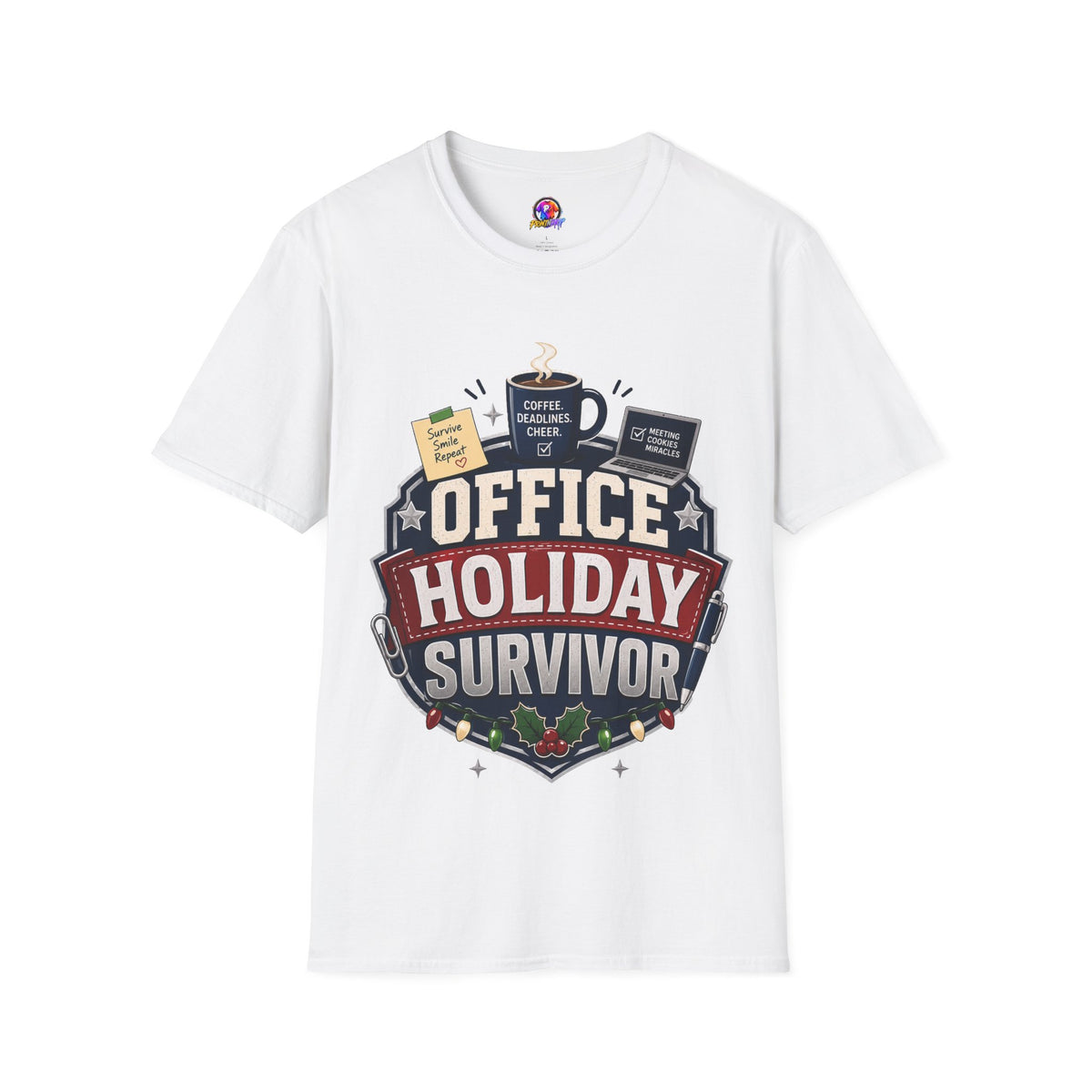 Office Holiday Survivor T-Shirt — Coffee, Deadlines & Cheer Work Shirt