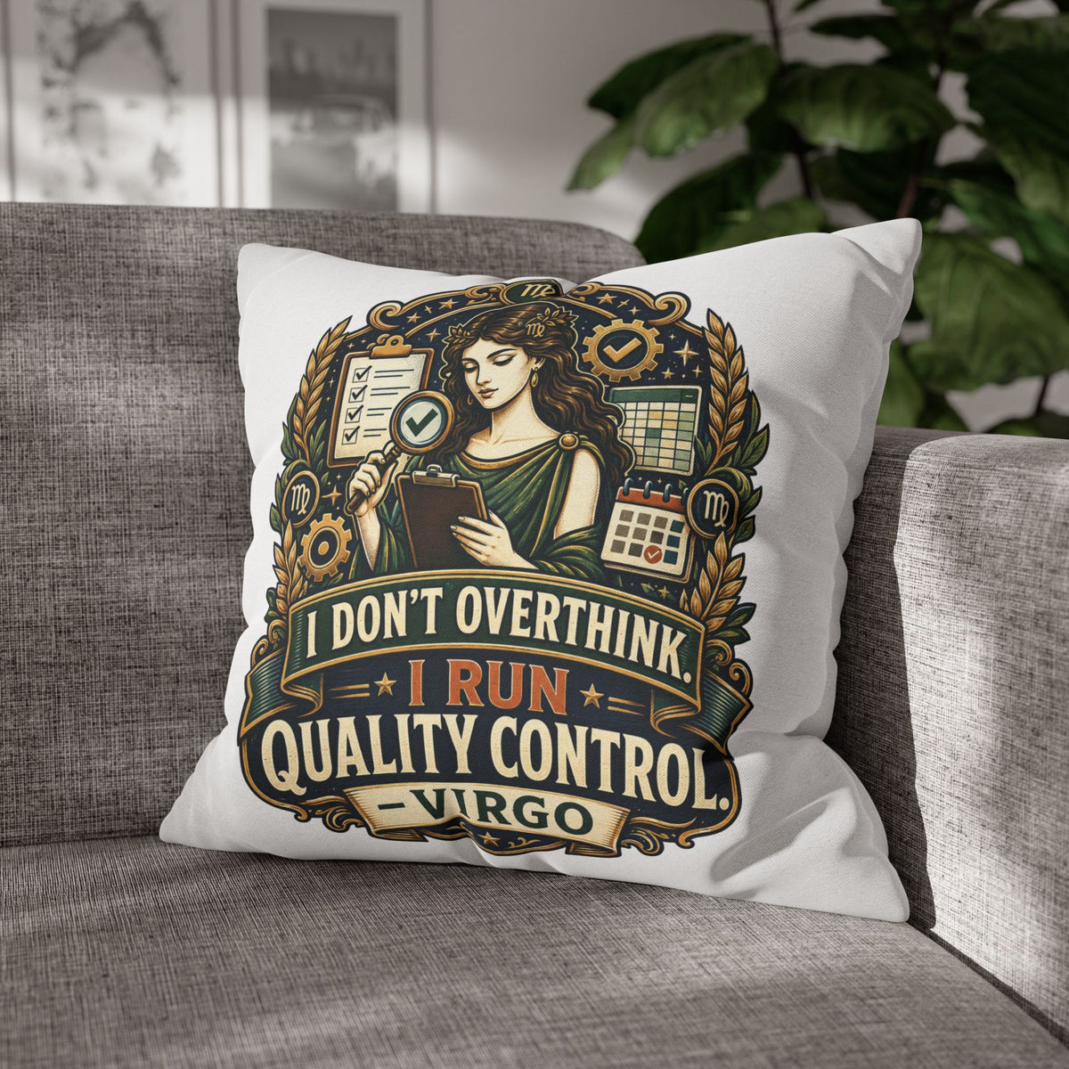 Virgo Quality Control Pillowcase — “I Don't Overthink, I Run Quality Control” Astrology Throw Pillowcase
