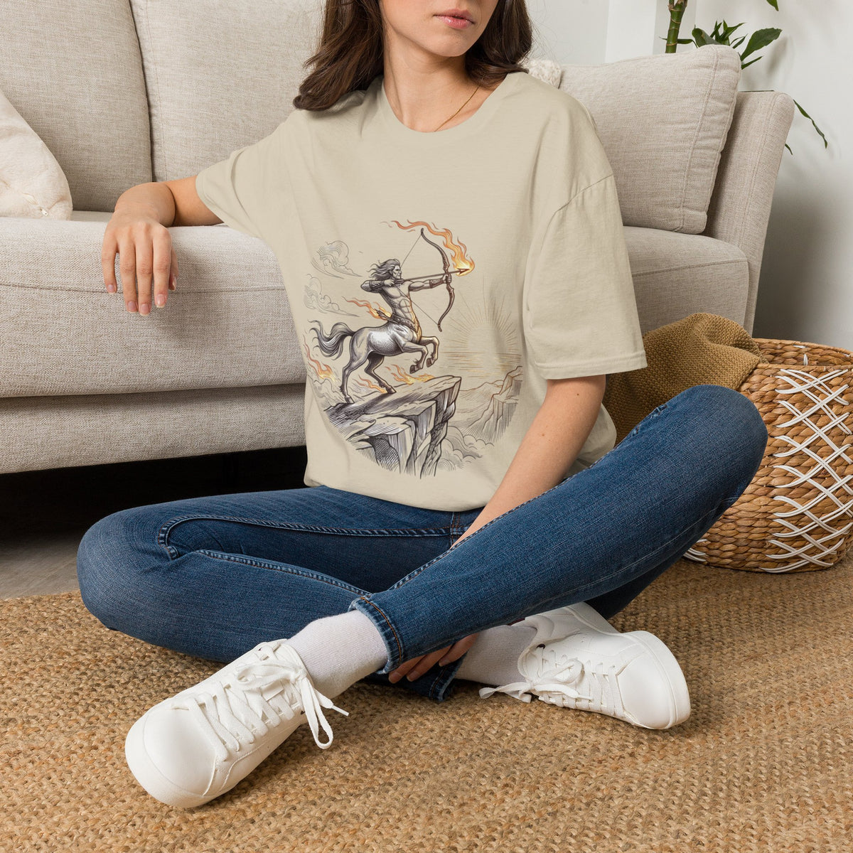Sagittarius Centaur Archer T-Shirt — Mythical Archer Graphic Tee (Flaming Bow)