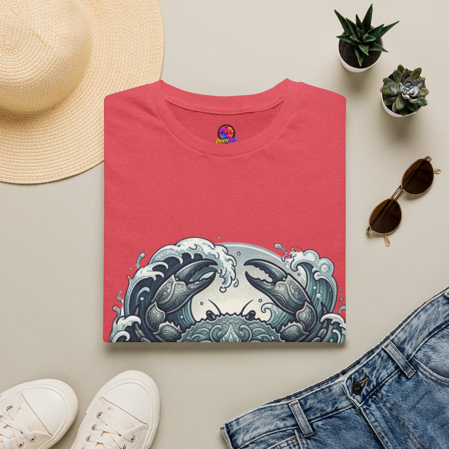 Crab and Waves Graphic T-Shirt — Coastal Oceanic Nautical Tee