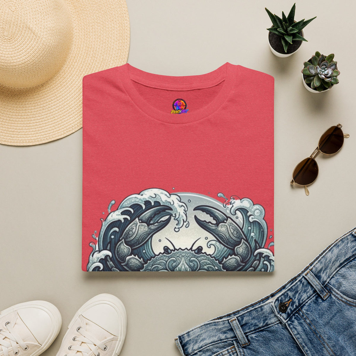 Crab and Waves Graphic T-Shirt — Coastal Oceanic Nautical Tee