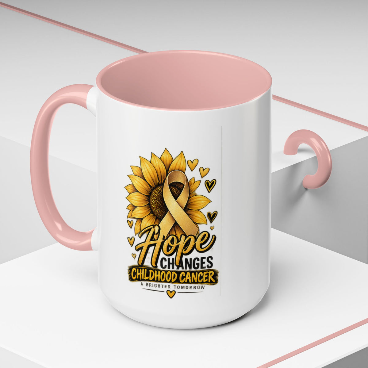 Hope Changes Childhood Cancer Mug – Gold Ribbon Sunflower Accent Coffee Cup (11/15oz)