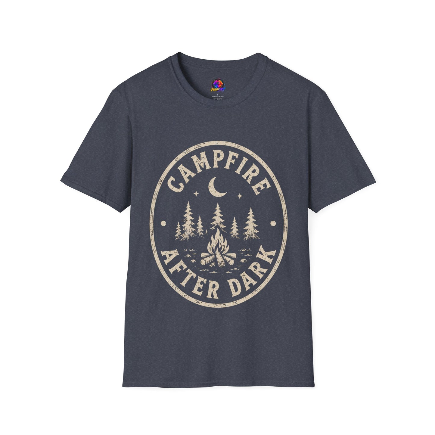 Campfire T-Shirt — 'Campfire After Dark' Vintage Moon & Trees Graphic