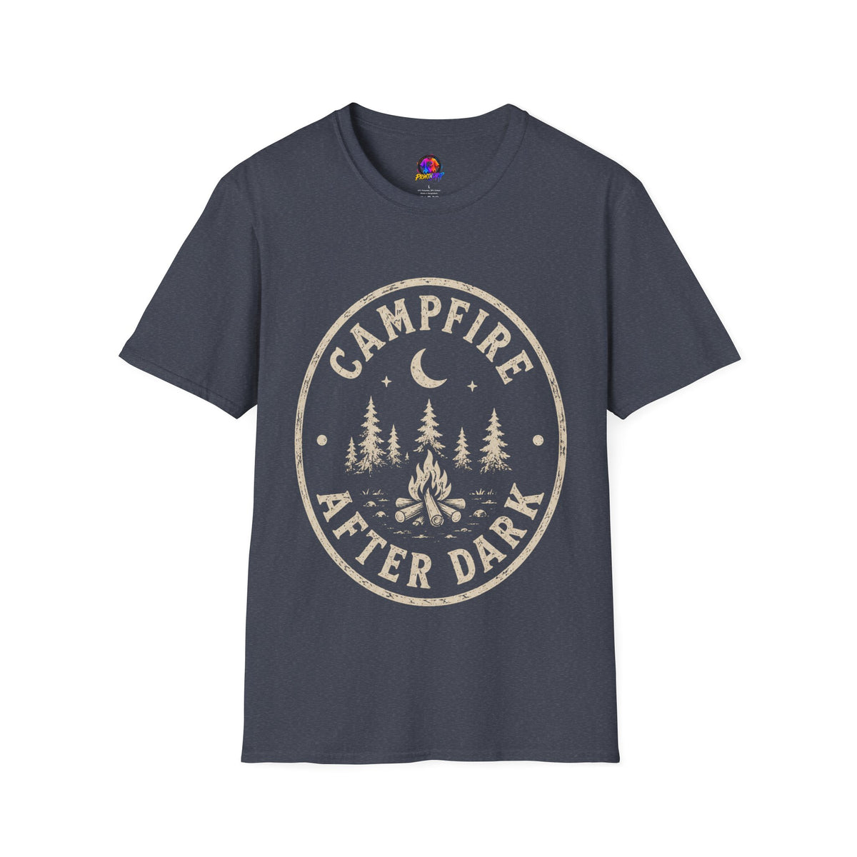 Campfire T-Shirt — 'Campfire After Dark' Vintage Moon & Trees Graphic