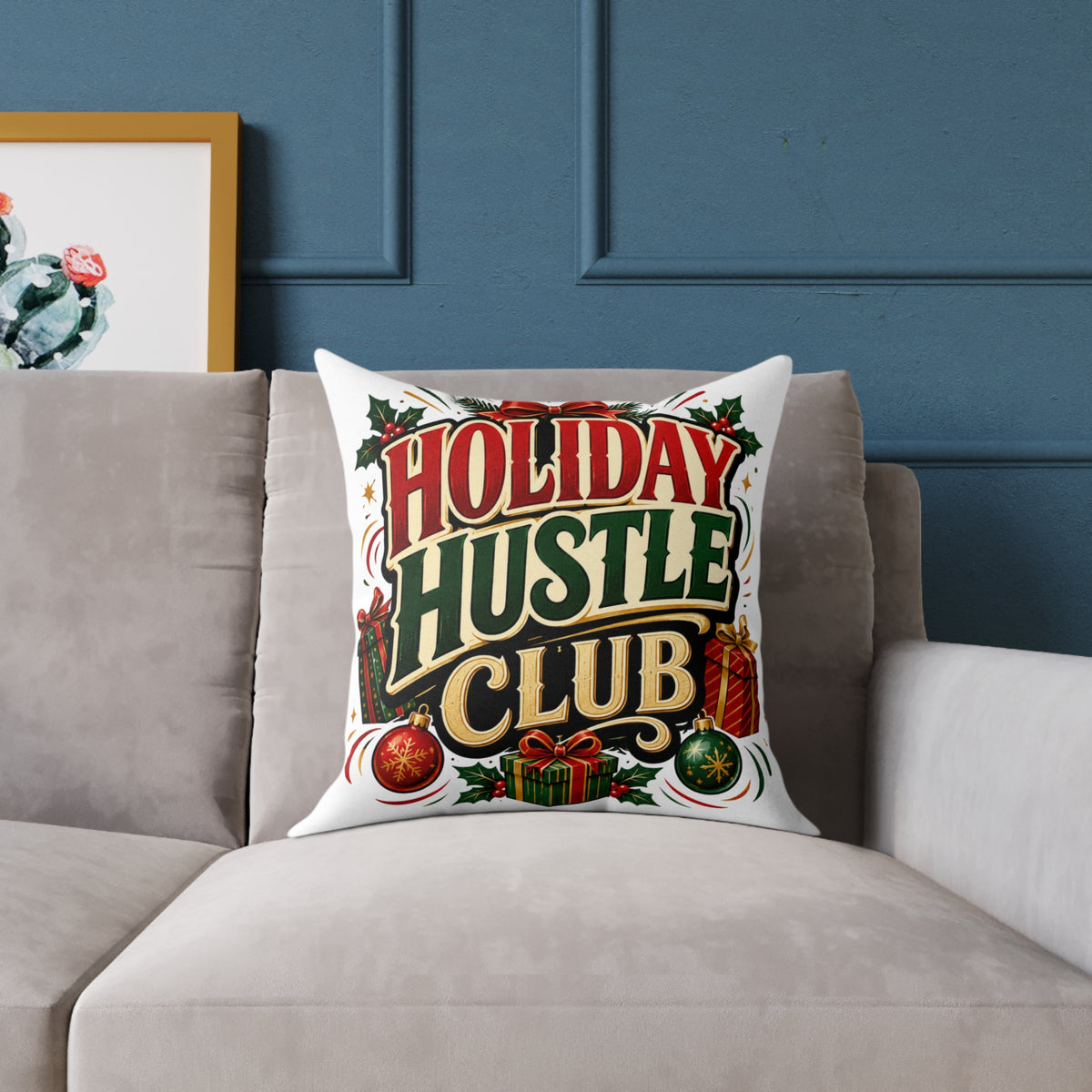 Christmas Holiday Hustle Club Throw Pillow — Festive Christmas Decorative Cushion