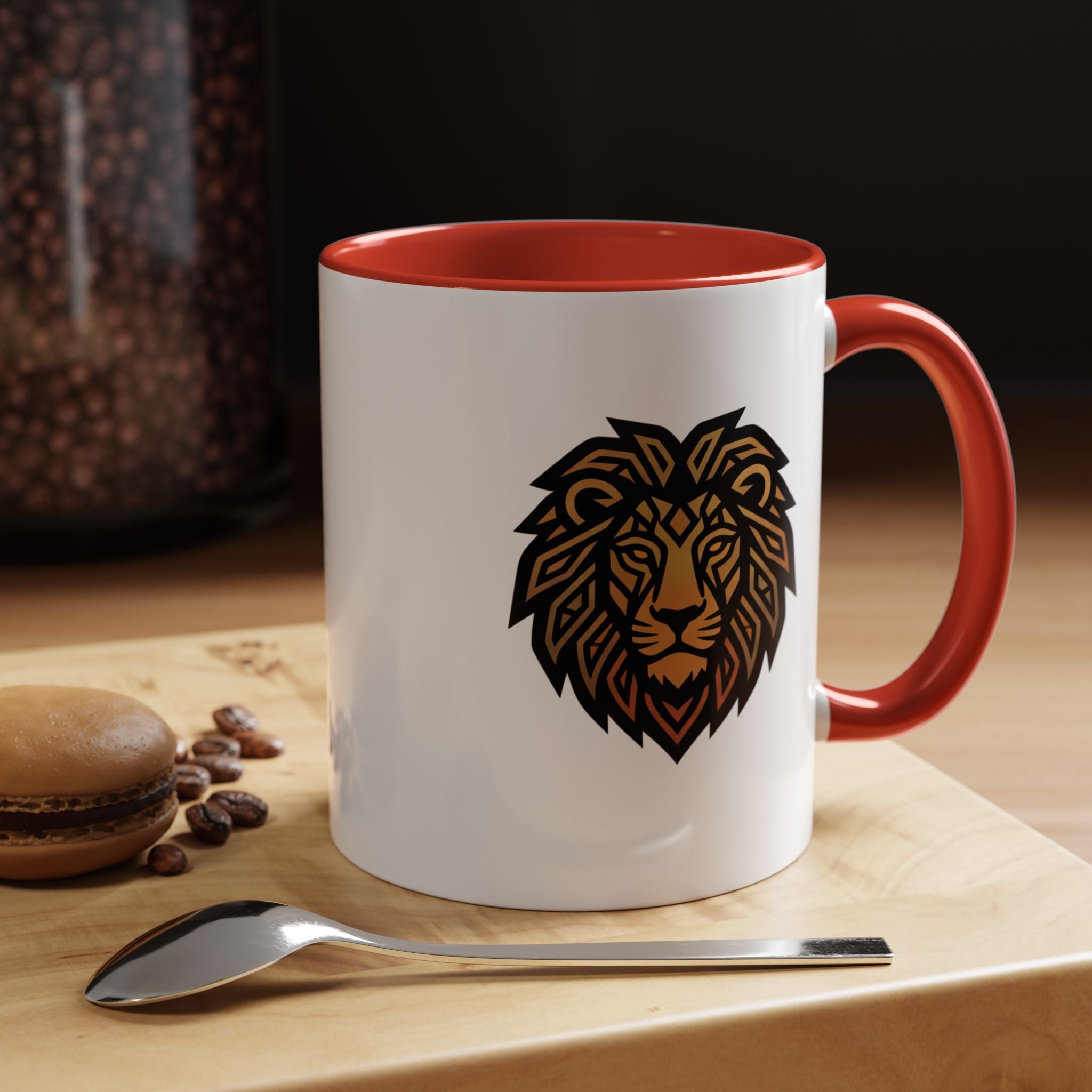 Lion Head Accent Coffee Mug — Bold Geometric Mane Design