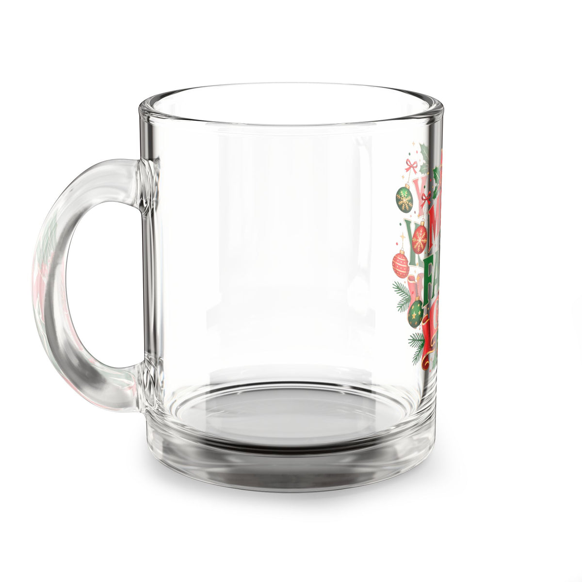 Christmas Glass Mug 10 oz Merry Family Club Glass Mug — 10oz Christmas Holiday Coffee Cup
