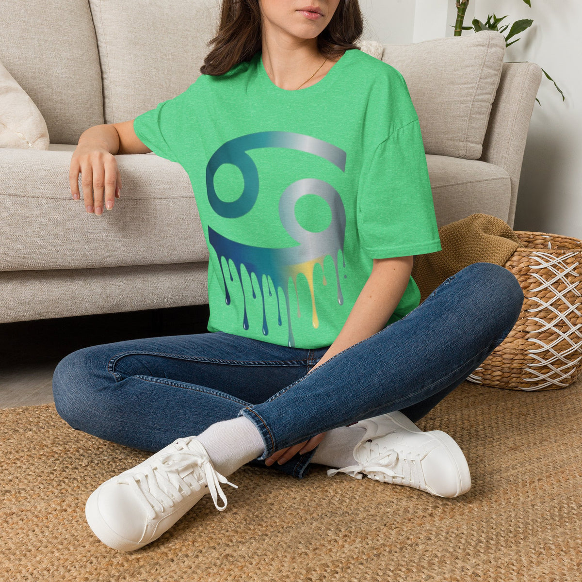 Cancer Zodiac T‑Shirt — Dripping Gradient Astrology Tee (Cancer Symbol)