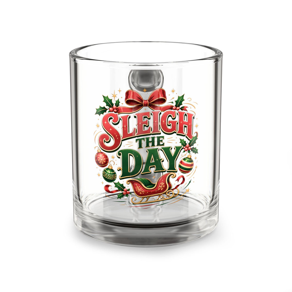 Christmas Glass Mug 10 oz Glass Mug — "Sleigh the Day" Festive Christmas Coffee Mug (10 oz)
