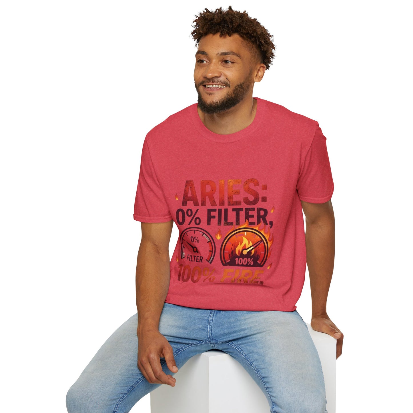 Aries T-Shirt — "Aries: 0% Filter, 100% Fire" Bold Zodiac Tee