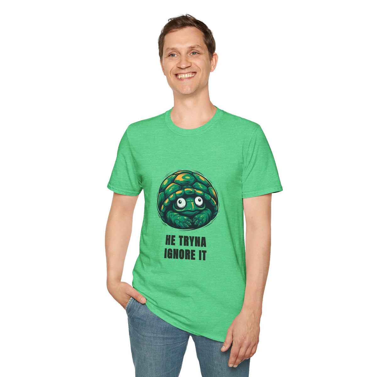 Turtle Peeking T‑Shirt — "He Tryna Ignore It" Cute Cartoon Tee - Trending Now - August 2026