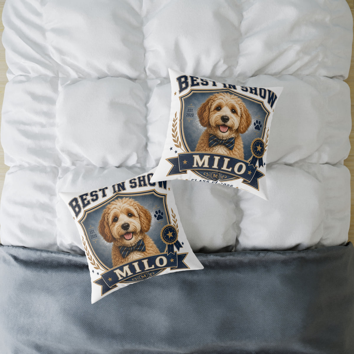 Best in Show Dog Pillow  Milo Bailey Dog Dad Mom — Personalized Milo Portrait Square Throw Pillow