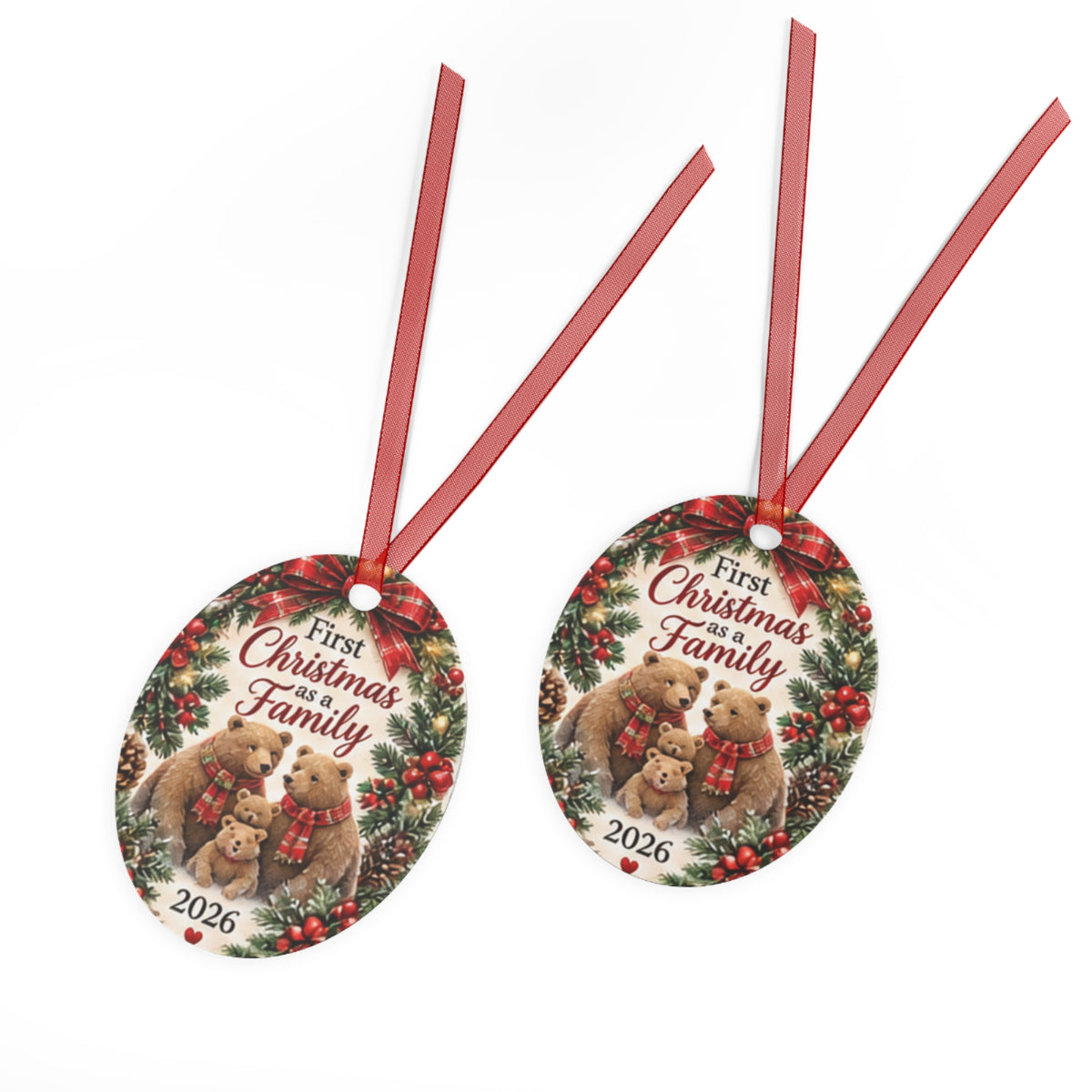 First Christmas as a Family 2026 Metal Ornament – Cute Bear Family Holiday Keepsake