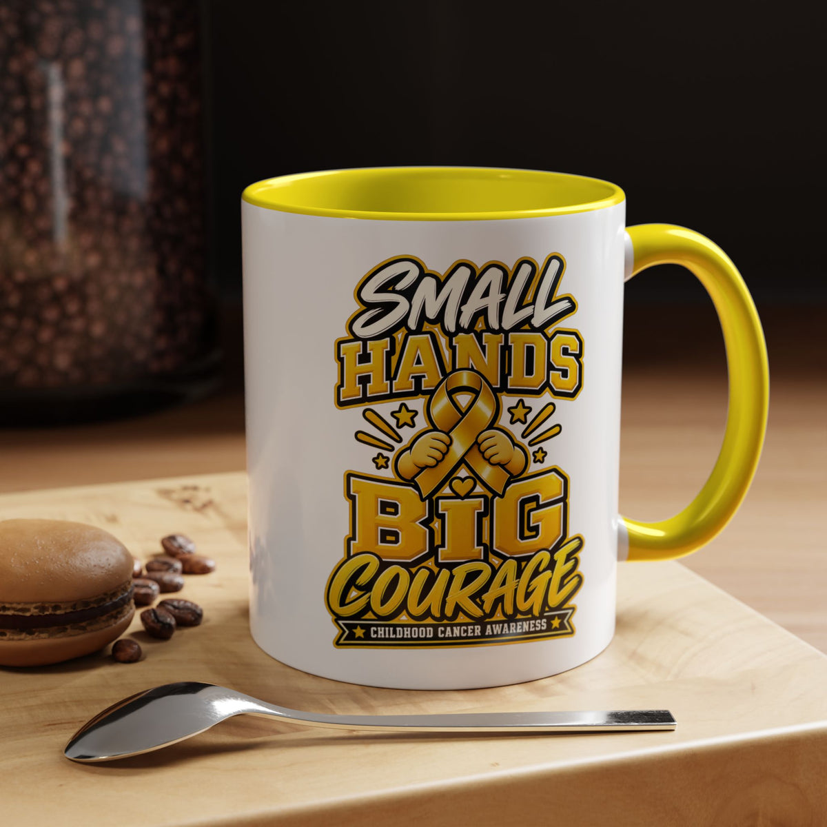 Coffee Mug - "Small Hands Big Courage" Childhood Cancer Awareness Accent Mug
