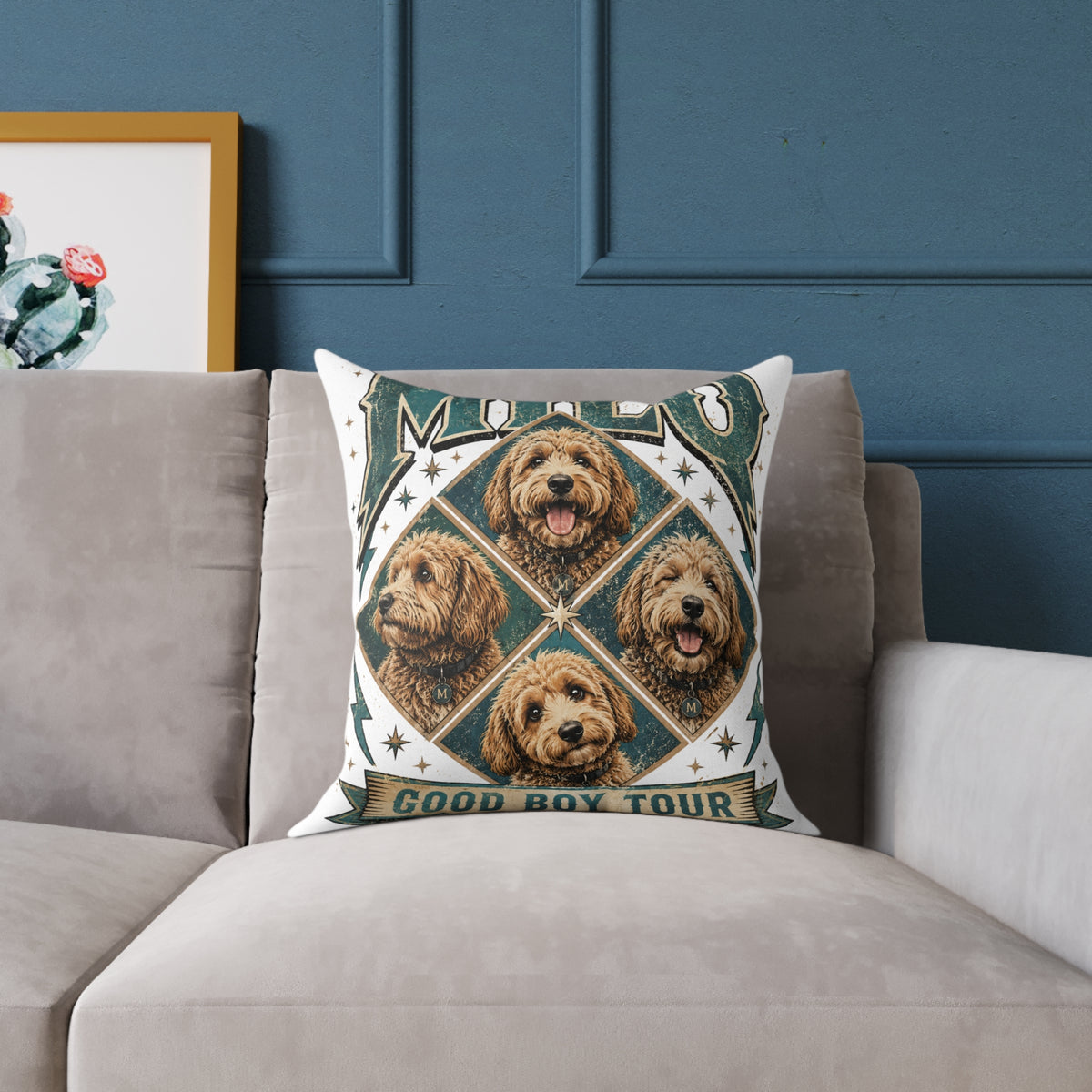 Golden Doodle Portrait Throw Pillow   Milo Bailey Dog Dad Mom— Milo Dog Faces Canvas Accent Pillow