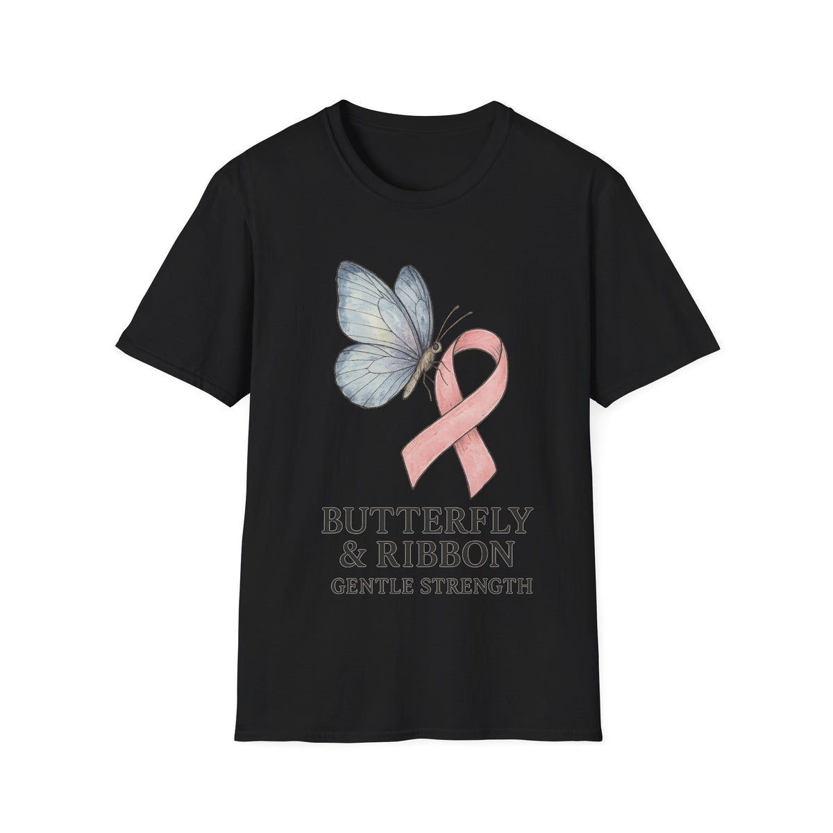 Butterfly and Ribbon Gentle Strength Graphic Tee, Pink Ribbon Breast Cancer T-Shirt - Trending Now - September 2026