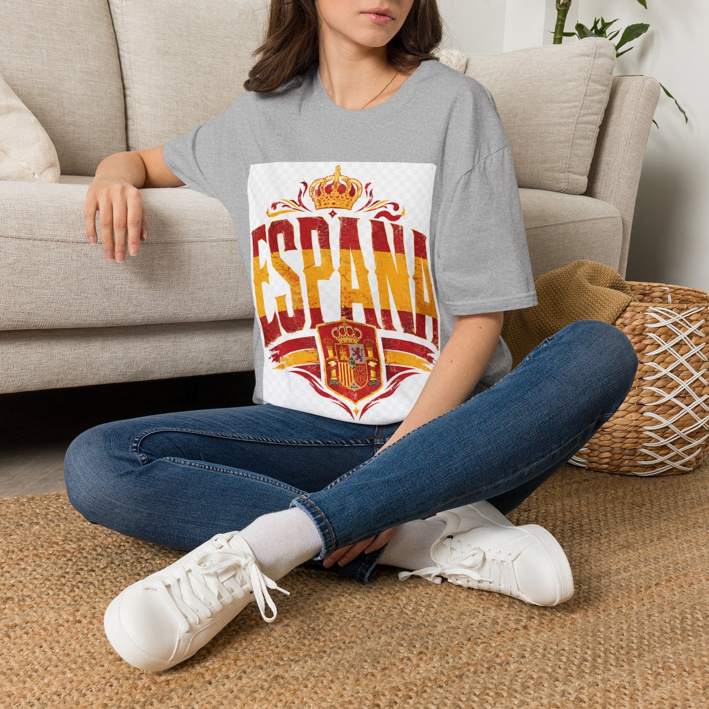 Spain Crown Graphic T-Shirt — Spanish Flag Vintage Crest Tee