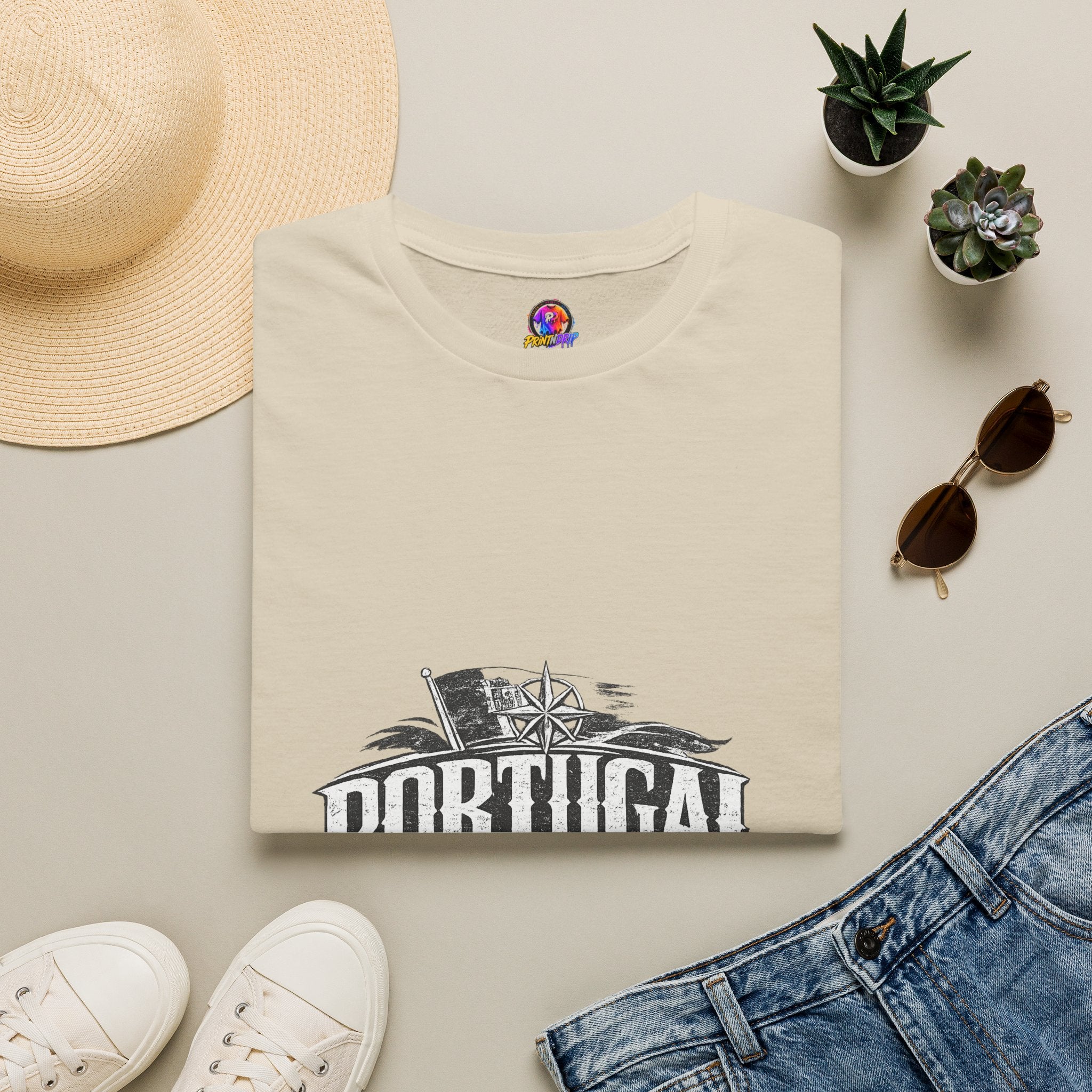 Portugal Vintage Compass T-Shirt — Nautical Travel Souvenir