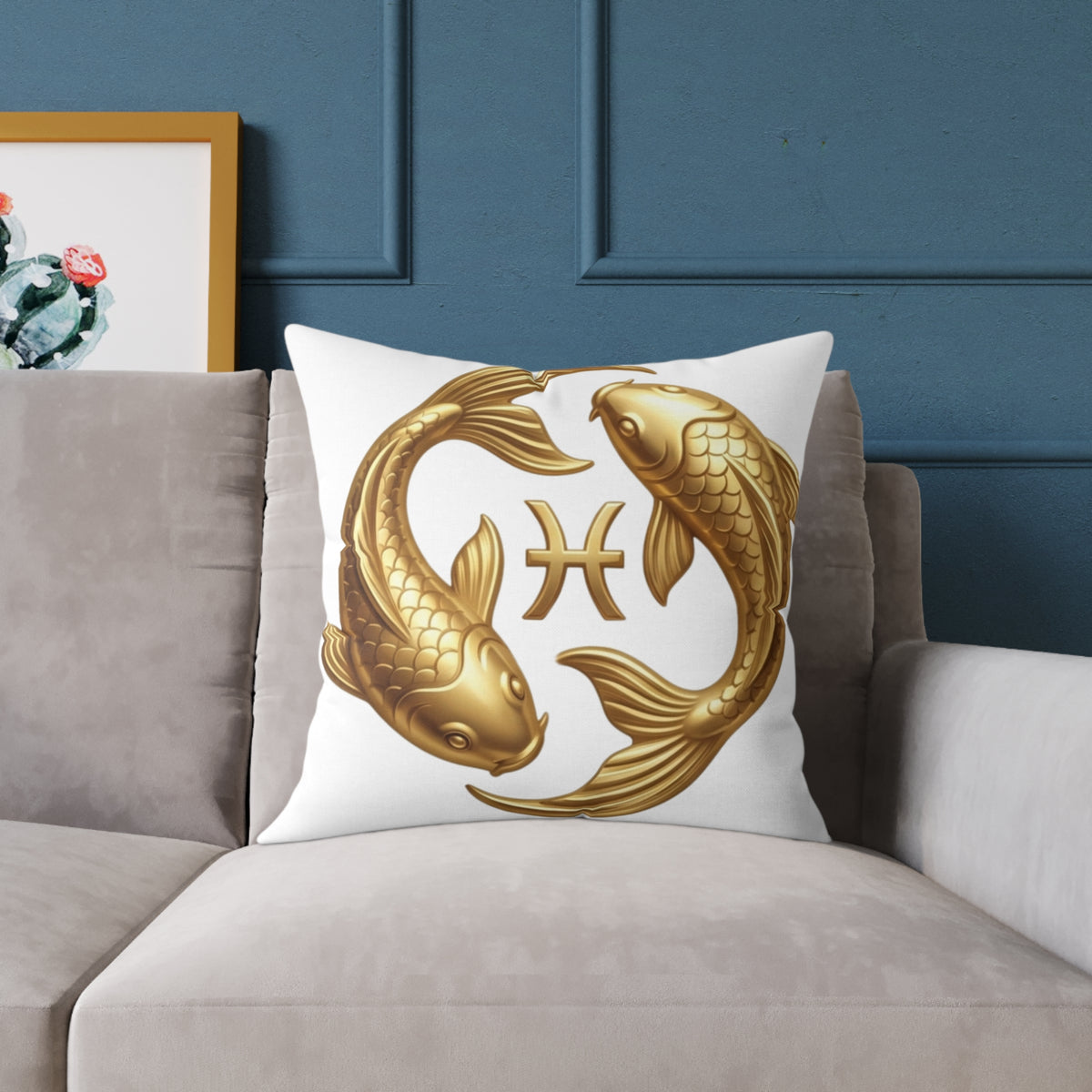 Zodiac Pisces Gold Pisces Astrological Square Poly Canvas Pillow