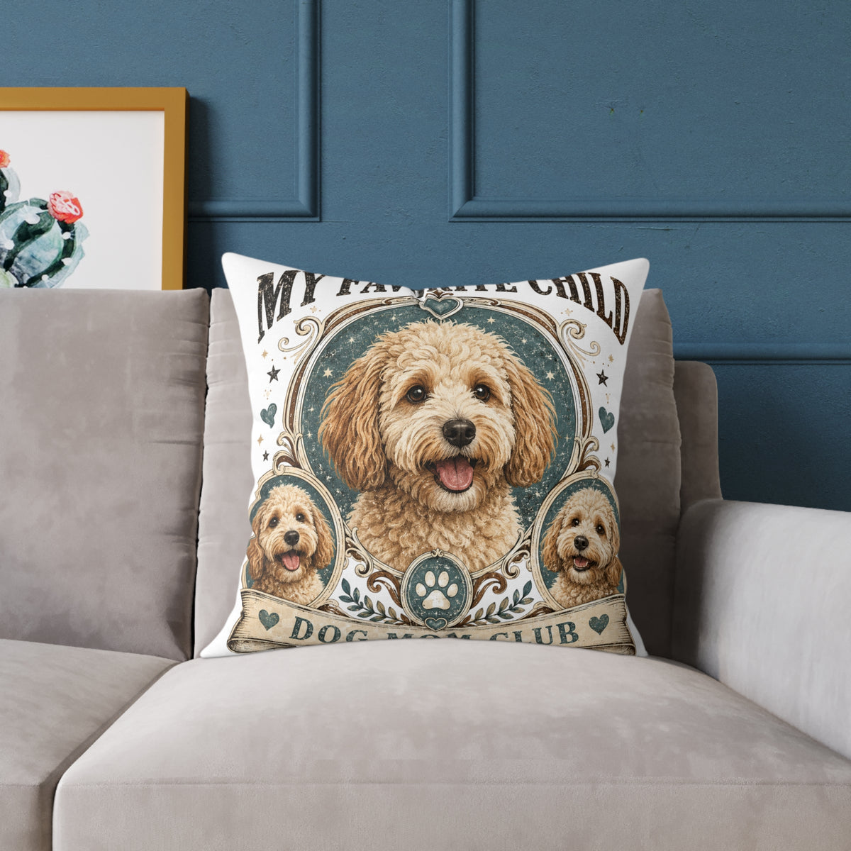 Doodle Dog Mom Pillow   Milo Bailey Dog Dad Mom— "My Favorite Child" Decorative Canvas Throw