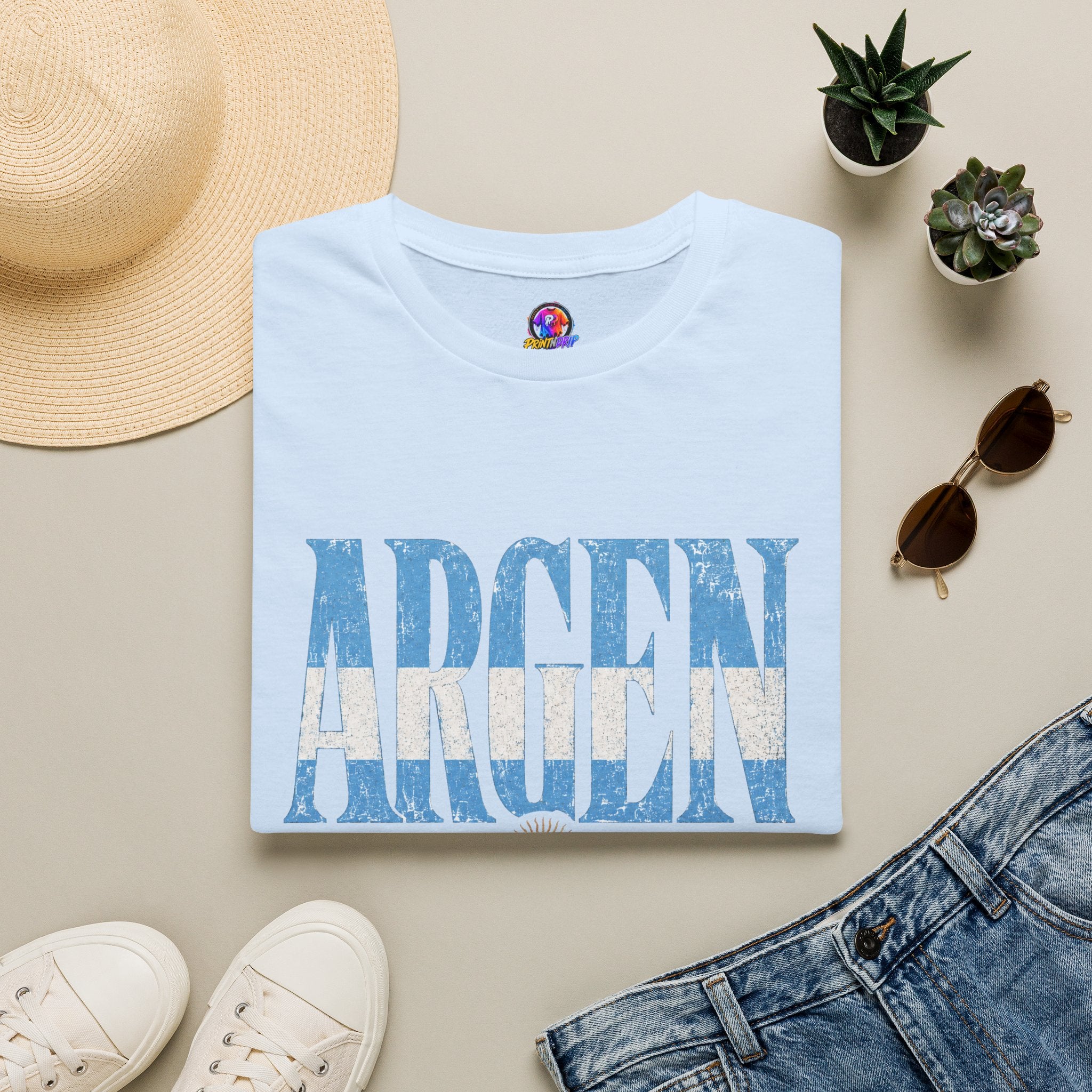 Argentina Flag Graphic T‑Shirt — Vintage Blue Distressed Typography