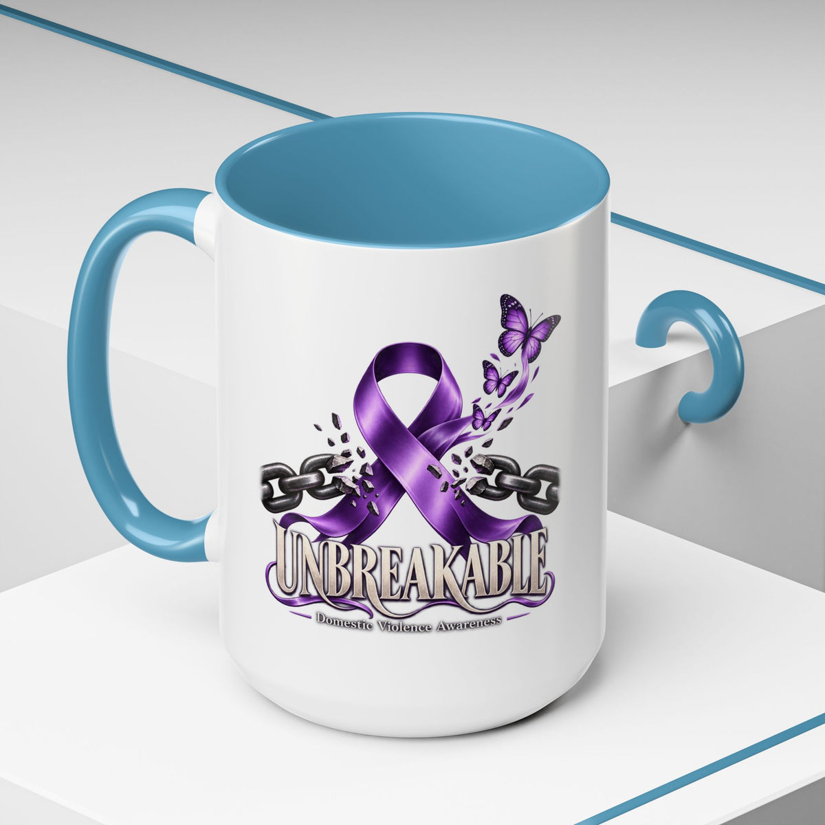 Unbreakable Purple Ribbon Coffee Mug —Domestic Violence Awareness Support Accent Mug