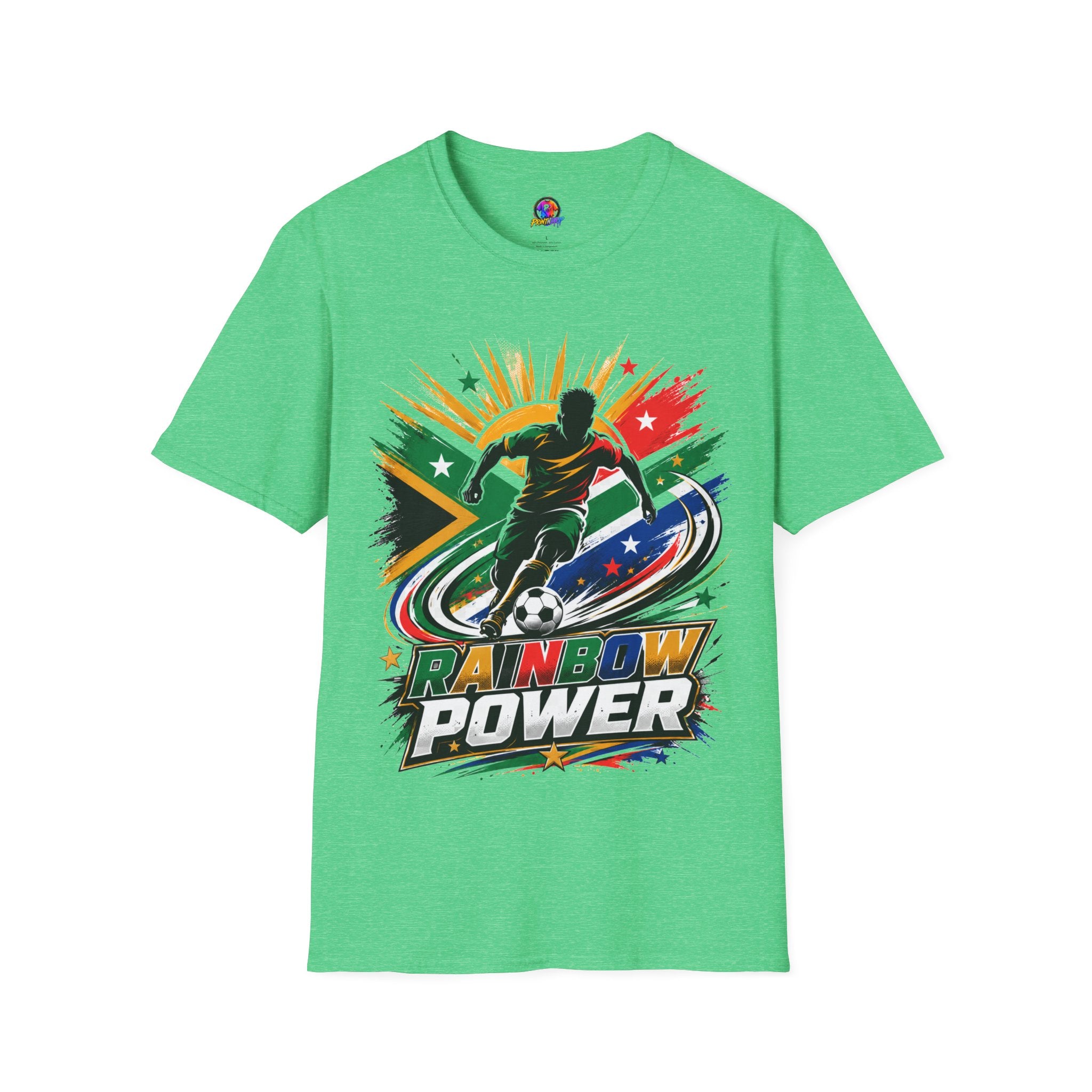 South Africa Soccer Rainbow Power T-Shirt — Colorful Football Player Graphic Tee