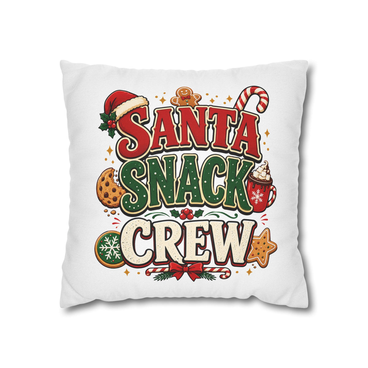 Christmas Santa Snack Crew Pillowcase — Christmas Holiday Decorative Throw Pillow Cover