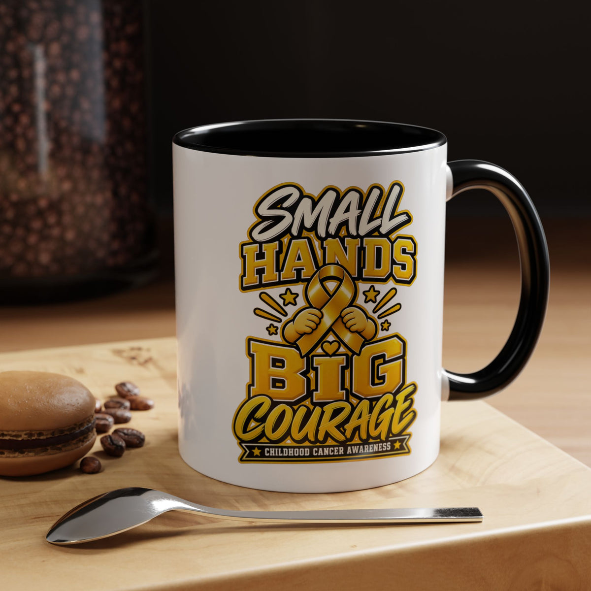 Coffee Mug - "Small Hands Big Courage" Childhood Cancer Awareness Accent Mug