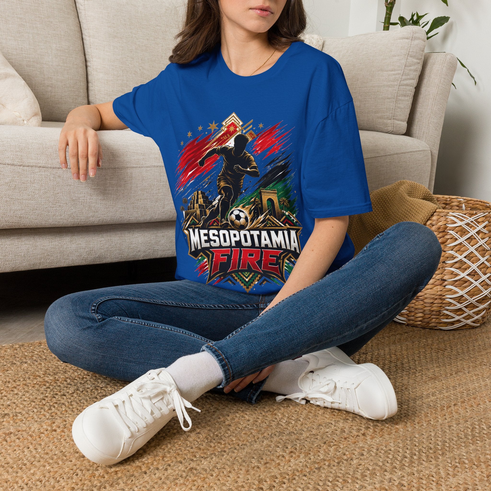 Iraq Mesopotamia Fire Soccer T-Shirt — Vintage Football Player Graphic Tee
