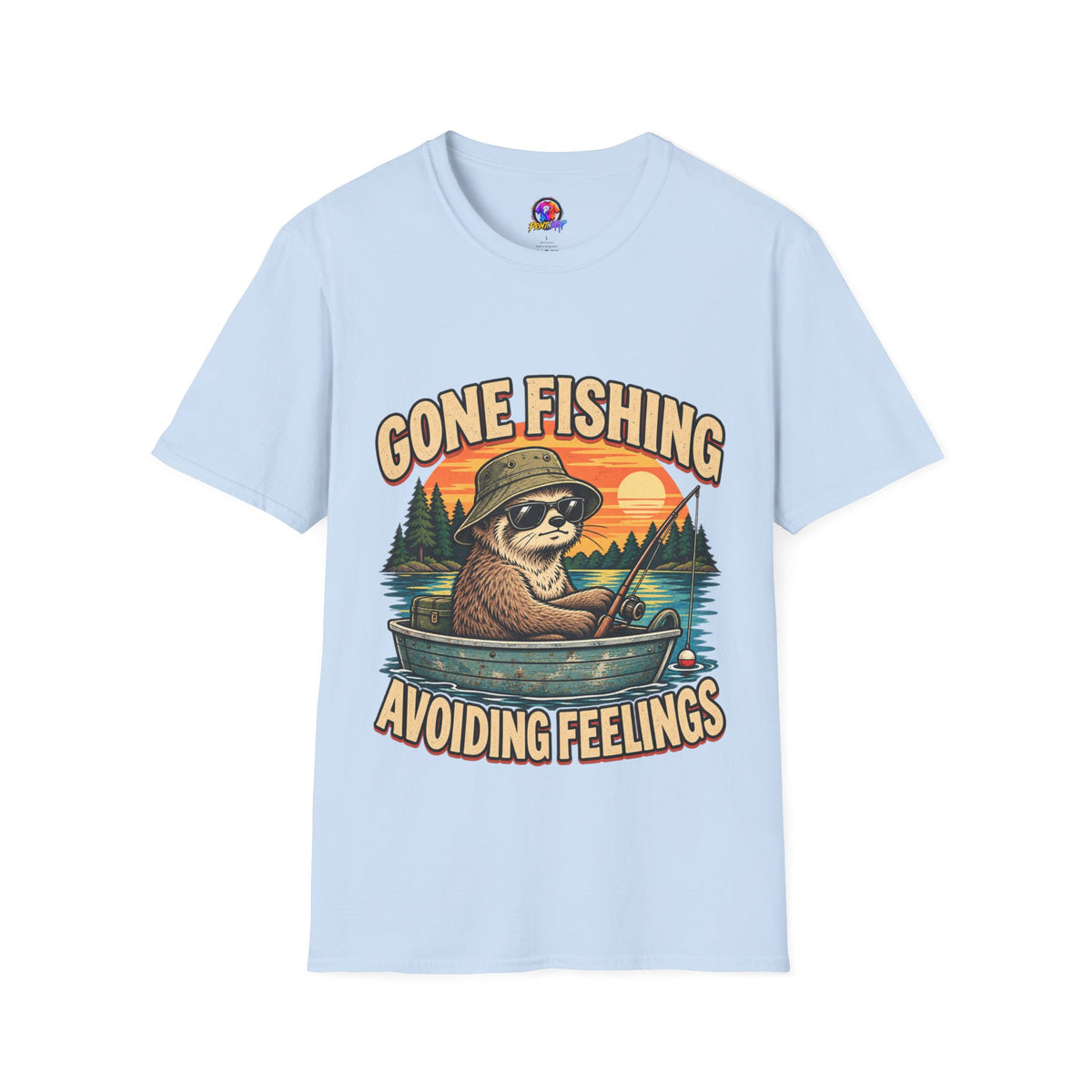 Funny And Witty T-Shirt — “Gone Fishing, Avoiding Feelings” Sloth Fishing Graphic Tee