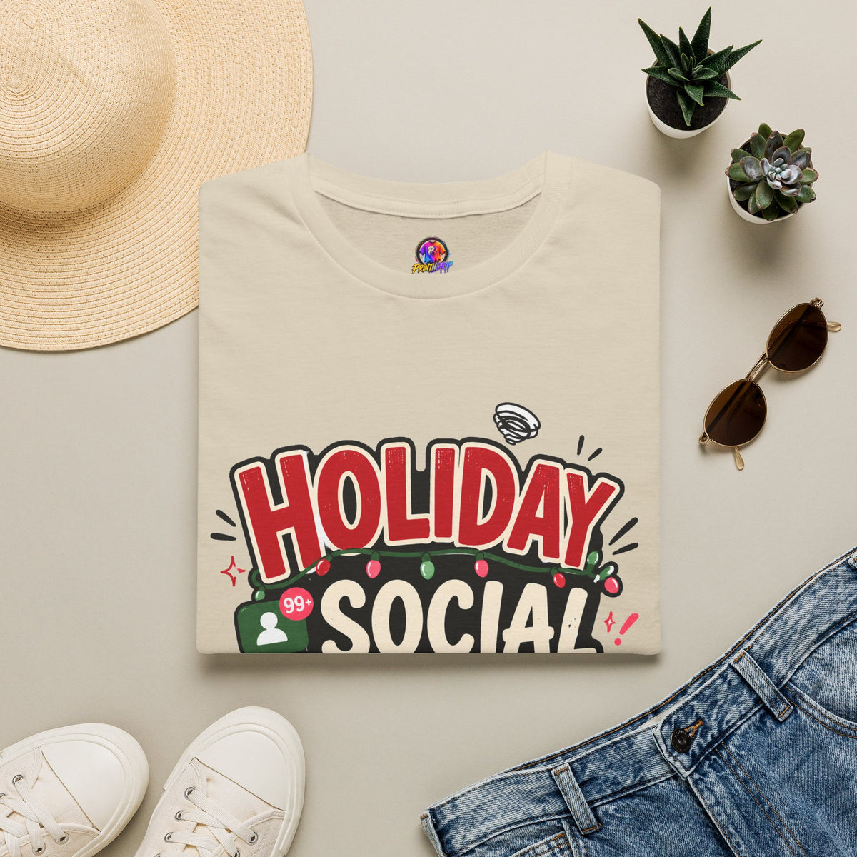 Holiday Social "Battery Low" T‑Shirt — Funny Festive Party Tee for Introverts & Holiday Gatherings