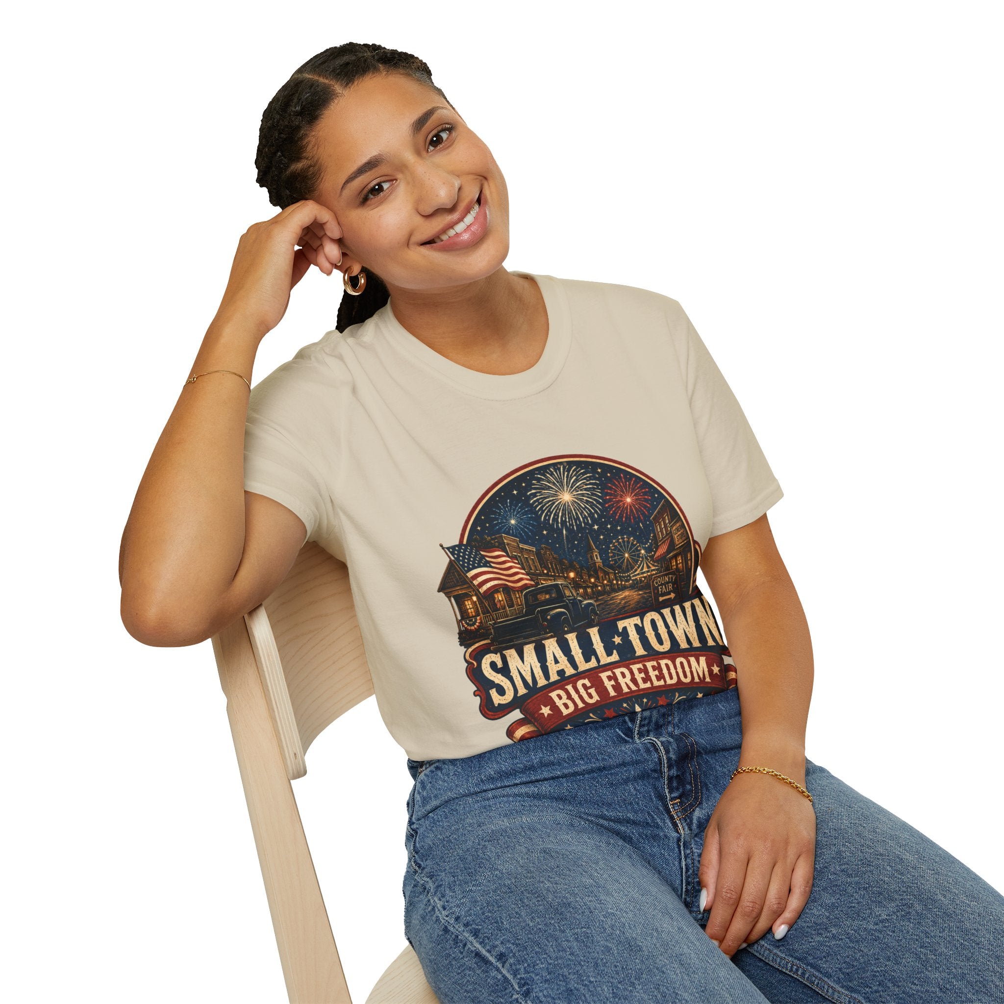 Small Town Big Freedom T-Shirt — Patriotic 4th of July Fireworks Tee