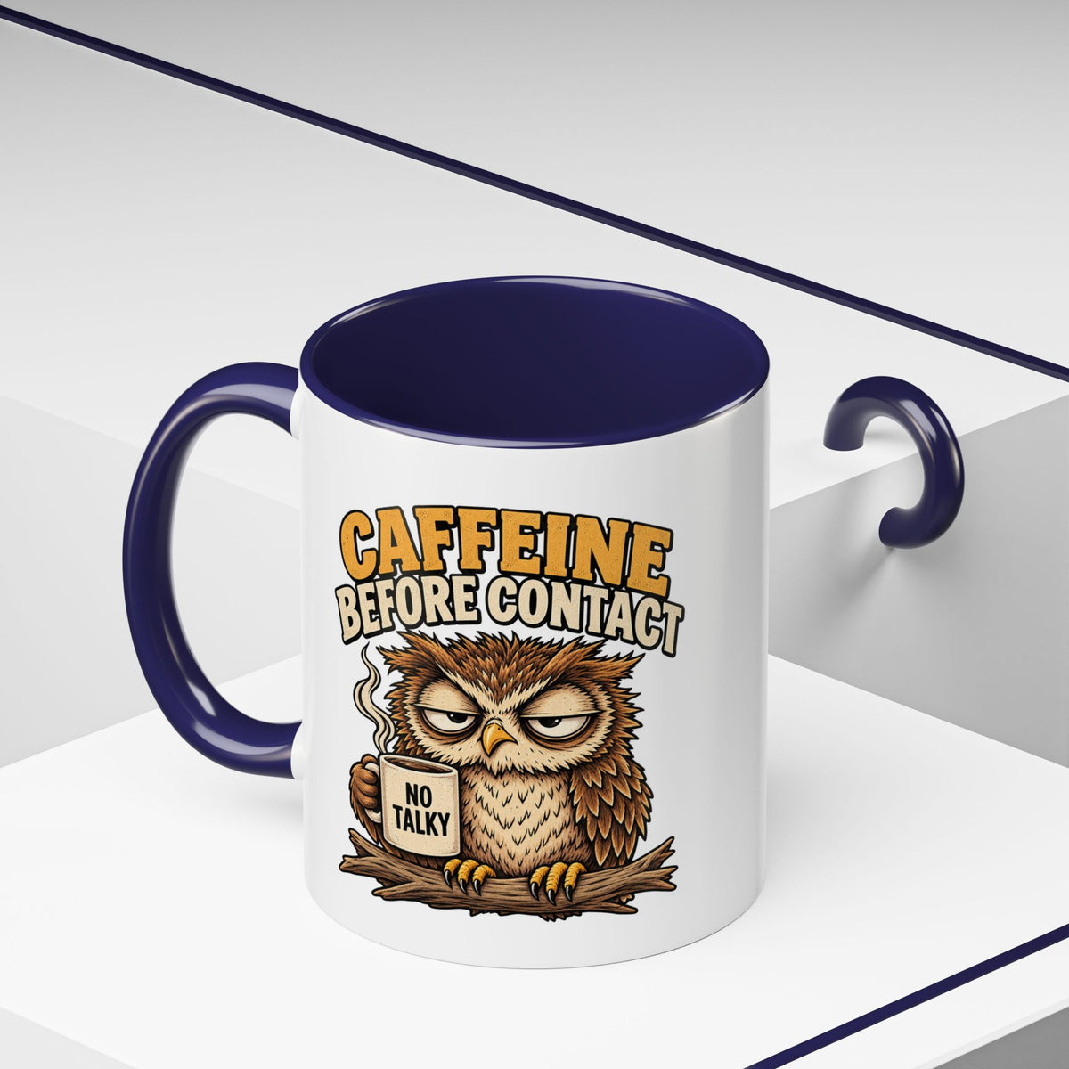 Funny And Witty "Caffeine Before Contact" Accent Coffee Mug (11, 15oz)