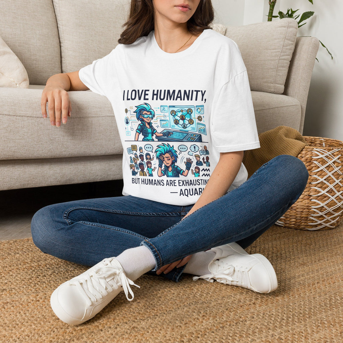 I Love Humanity, But Humans Are Exhausting - Funny Sci‑Fi T‑Shirt
