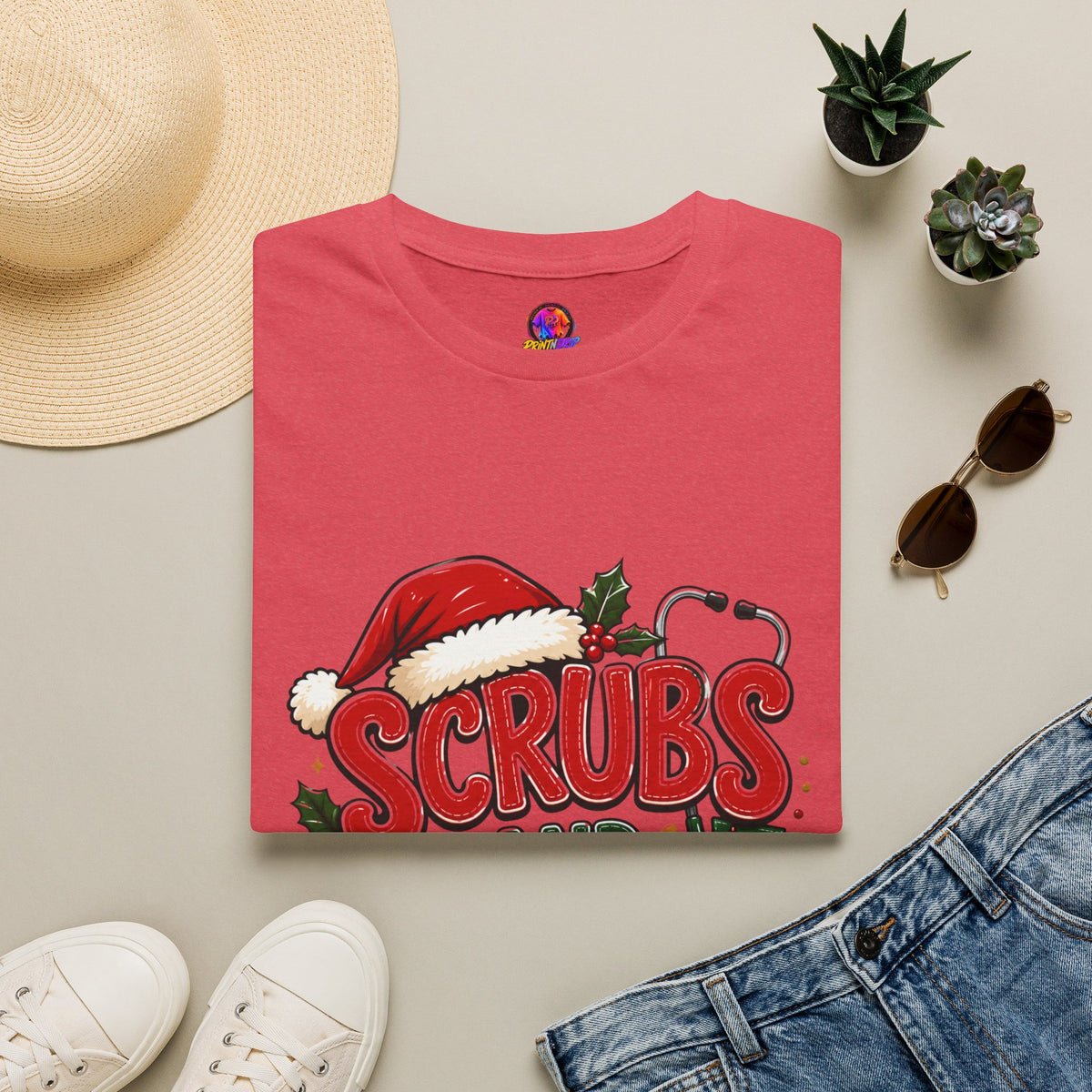 Scrubs and Santa Christmas Tee — Funny Nurse Holiday T-Shirt