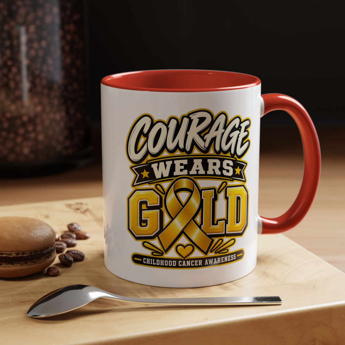 Courage Wears Gold Coffee Mug — Childhood Cancer Awareness Tea Cup