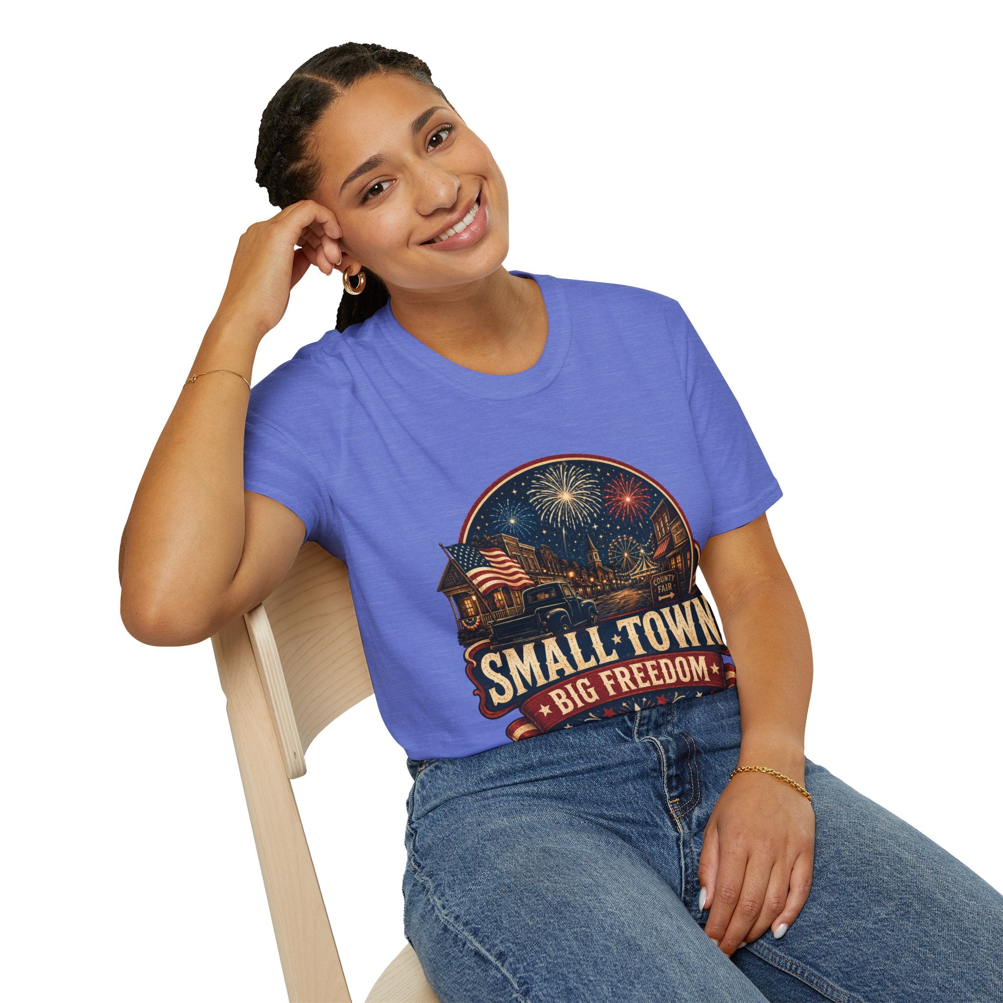 Small Town Big Freedom T-Shirt — Patriotic 4th of July Fireworks Tee