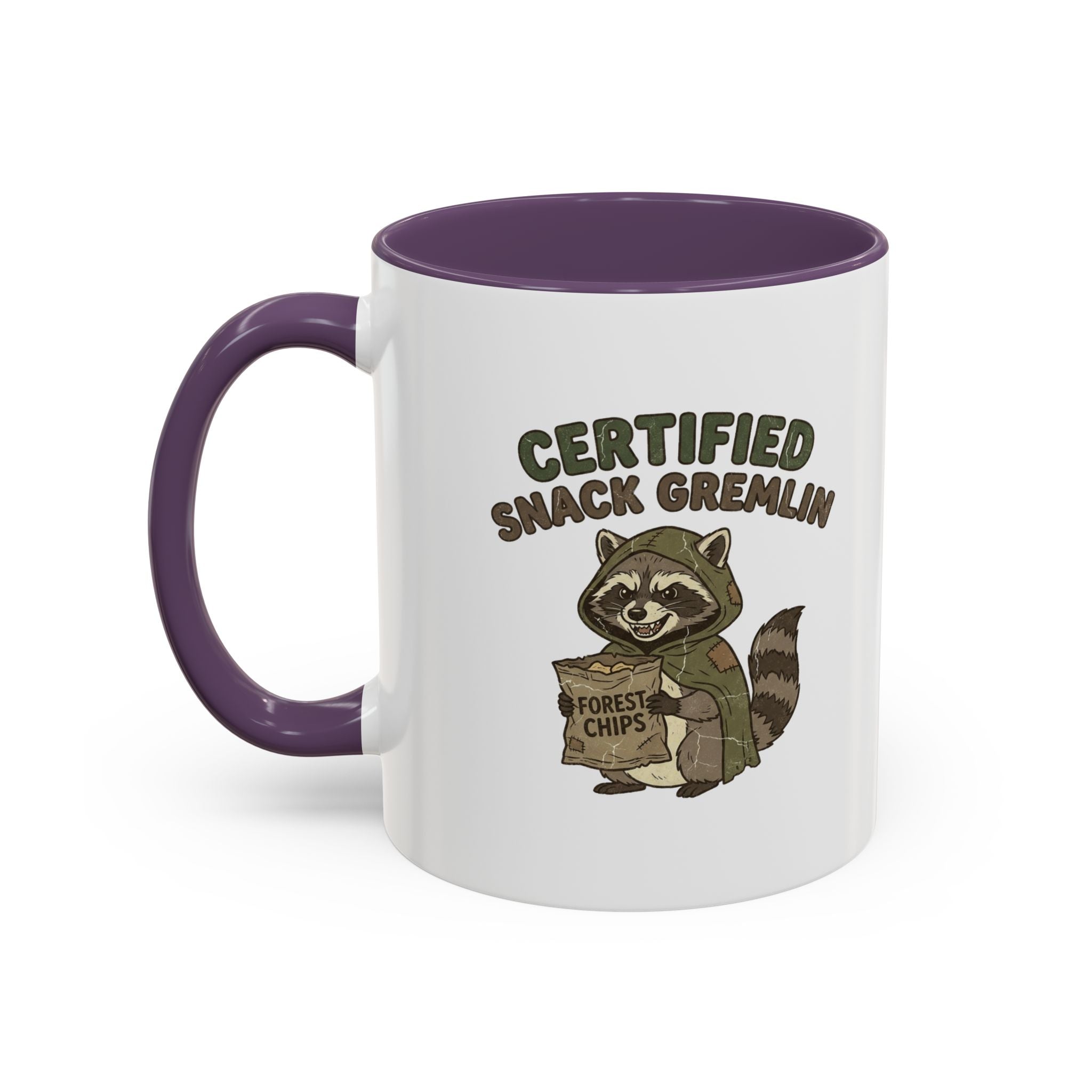 Funny Certified Snack Gremlin Coffee Mug — Cute Raccoon Snack Lover Accent Mug