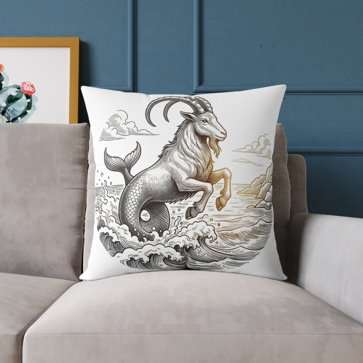 Capricorn Sea-Goat Decorative Pillow — Zodiac Mythology Throw Pillow