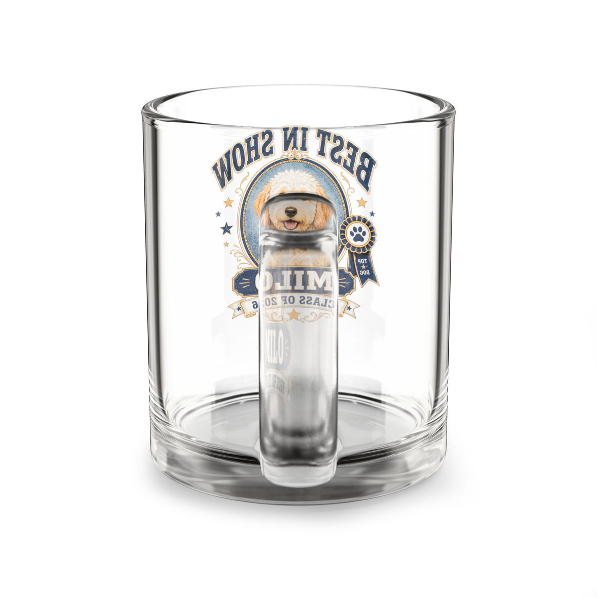 Best in Show Personalized Pet Glass Mug — Custom Name "Milo" Dog Graduation 10oz Milo Bailey Dog Dad Mom  Glass Mug 10 oz