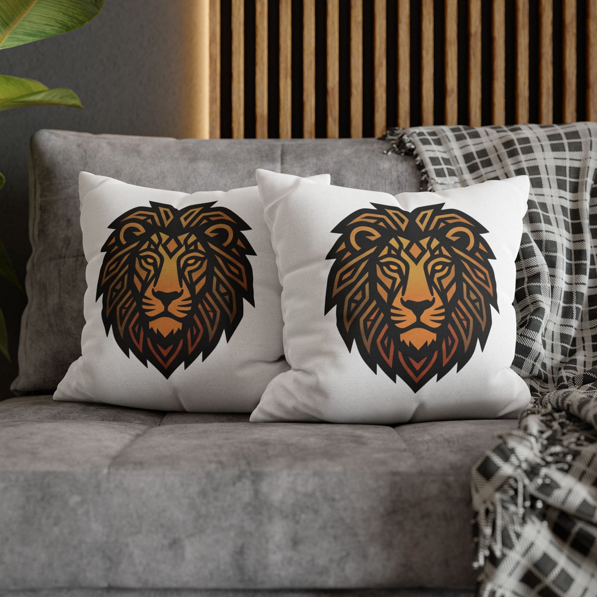 Leo Lion Head Decorative Pillowcase — Geometric Tribal Lion Throw Pillow Cover
